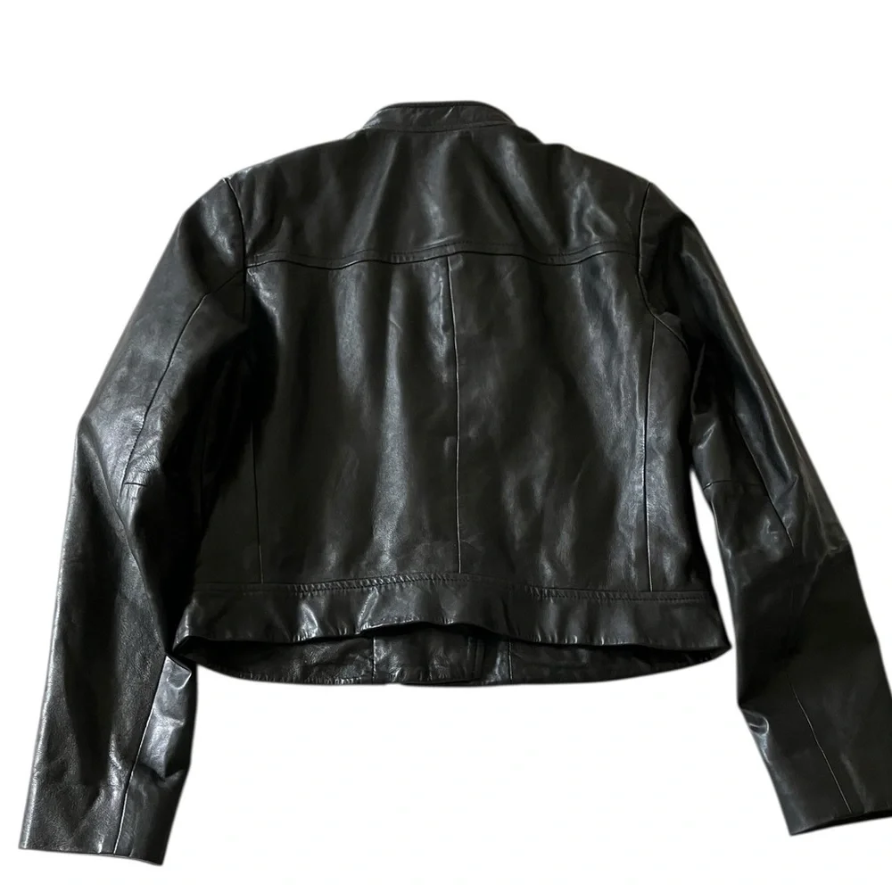 Michael Kors Black Leather Lambskin Moto Biker Jacket Gold Women’s M - Picture 6 of 15